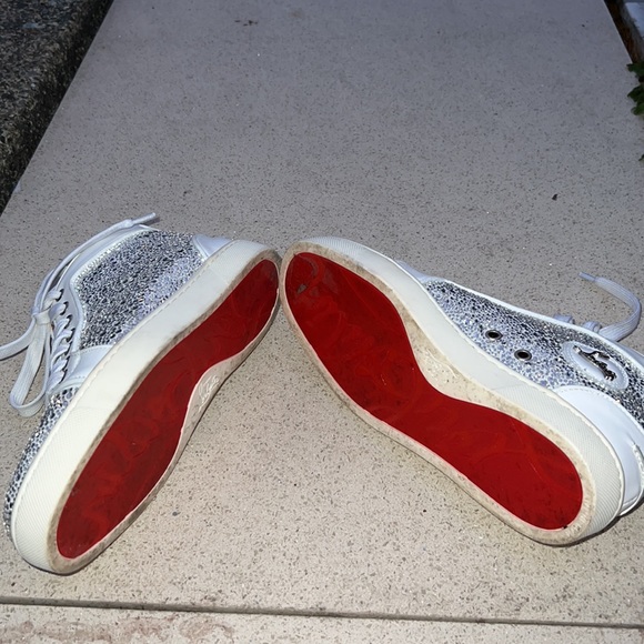 Christian Louboutin crystal Diamanté white high top lace sneaker flat red sole - Picture 6 of 9